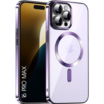 Coque Silicone pour iPhone 16 Pro Max avec Anneau Magnétique Protection Transparente Contour Brillant Violet - BOOLING - 1