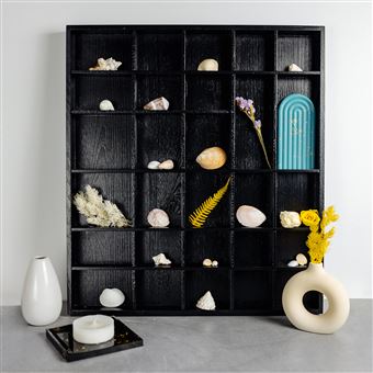 Vitrine Murale Creative Deco 51 Compartiments - 52x46x5cm - Bois Pin Noir - Pour Collections Et Déco