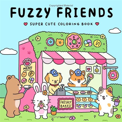 Fuzzy Friends – Livre de coloriage super mignon pour adultes et ados | 40 illustrations d’animaux adorables, pages recto seul