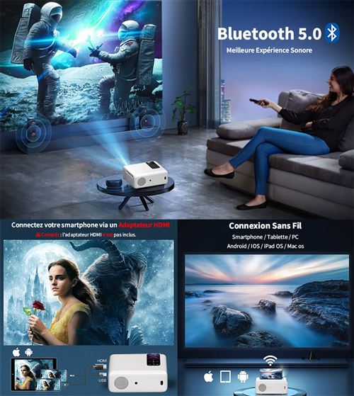 Vidéoprojecteur, 14000 Lumens 5G WiFi Bluetooth 4K Supporté, Full HD 1080P  Portable Rétroprojecteur Home Cinéma, Mini