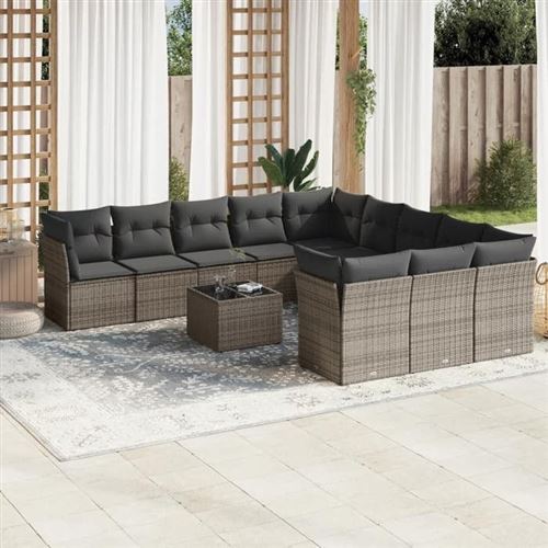 vidaXL - Salon de jardin modulable - Rotin - Gris - 12 pièces - 11 personnes - Image 2