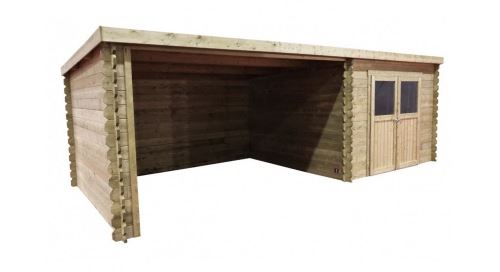 Solid Abri de jardin Rohan 1982m² en bois traite autoclave 28mm avec terrasse couverte