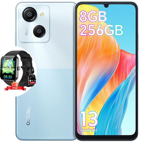 Oscal MODERN 8 Smartphone Débloqué 16Go+256Go 6.52 50MP+8MP 6000mAh Android 13 Bleu avec Montre Connectée R50 Noir