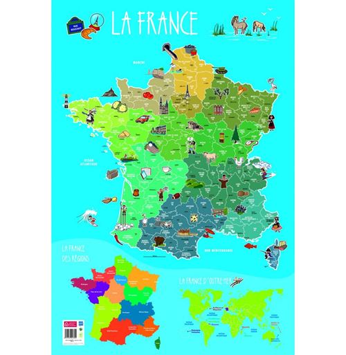Poster souple CBG format 52 x 76cm carte de France et ses sp&eacute;cialit&eacute;s