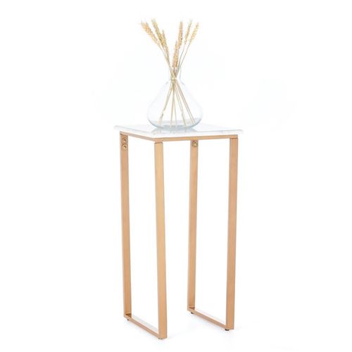 Penguin Home® 3813 Table d'appoint, marbre et Fer, Blanc et doré, 30,5x30,5x63,5cm
