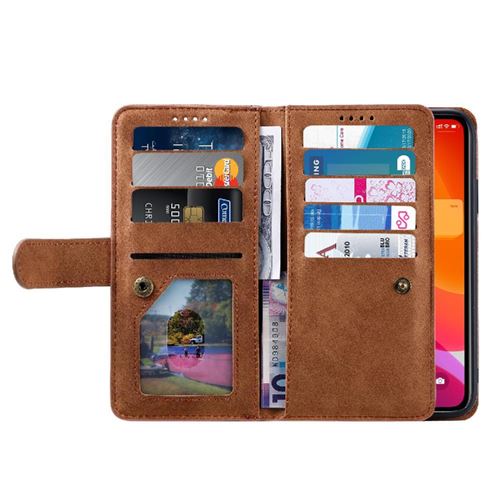 Coque Portefeuille En Cuir Pour IPhone 12 Mini – Gris – Fentes Cartes Et Support