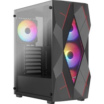 Boîtier PC AEROCOOL Volcan G v1 Noir verre trempé semi-mesh RGB 4x12cm - 1