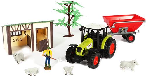 Starlux coffret agriculture macfarm tracteur claas avec remorque à grain bergerie et animaux