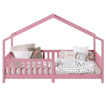 IDIMEX Lit cabane enfant 90x190 cm LISAN lit Simple montessori avec  Barrières de Protection en Bois Massif lasuré gris pas cher 