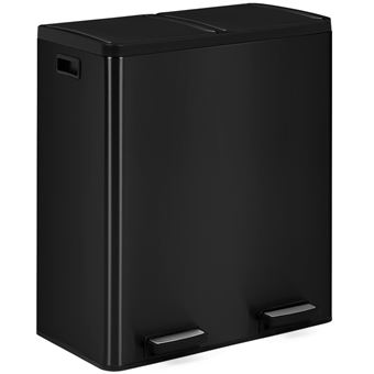 Poubelle de cuisine tri sélectif 2 x 30L noir 2 seaux amovibles et pédales en métal - 1