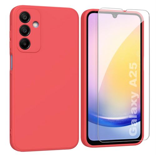 Coque pour Samsung Galaxy A24 4G / A25 5G - housse etui silicone gel fine + film ecran - ROUGE - htdmobiles