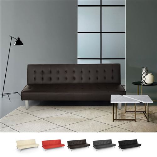 Canapé-lit 2 places clic clac en similicuir inclinable, design moderne Elly, Couleur: Marron