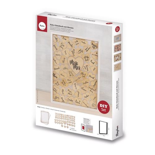 Livre d'or cadre en bois avec des cœurs 35 x 26 x 4 cm - Rayher