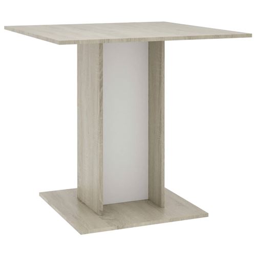 vidaXL Table à dîner Blanc et chêne sonoma 80 x 80 x 75 cm Aggloméré