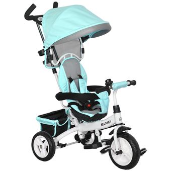 Tricycle évolutif 4 En 1 Enfant – De 9 Mois à 5 Ans – Siège Rotatif, Pare-soleil, Canne Amovible, Pneus Increvables – Vert - 8