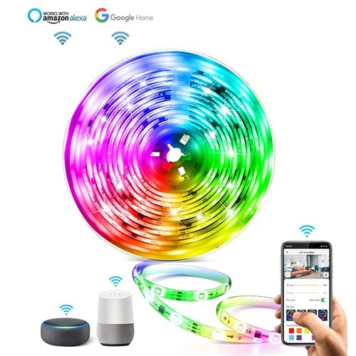 Ruban LED 5M Wifi - Télécommande + APP BLEOSAN - Bande 5050 RGB Compatible avec Alexa /Google Home - Synchroniser avec Rythme Musique