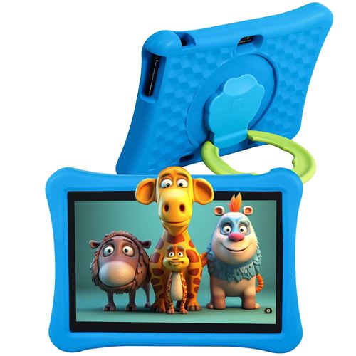Tablette Enfant 10 Pouces, Veidoo Android 4Go+64Go, 5000Mah Eva Housse Amortisseur, Avancé App Éducative Préinstallée - Bleu