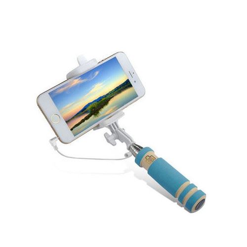 Mini Perche Selfie pour IPHONE 5C Smartphone avec Cable Jack Selfie Stick Android IOS Reglable Bouton Photo (BLEU)