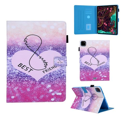 Etui en PU impression de motifs avec support multi-angle et porte-carte coeur d'amour pour votre Apple iPad Pro 11 pouces (2020)/(2018)
