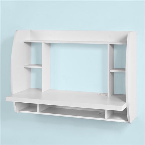 SoBuy® FWT18-W Table murale Bureau avec Étagère intégrée Armoire de rangement (Blanc)