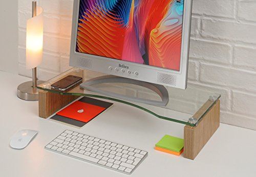 Ttap en chêne et Verre Support pour Ordinateur Portable/TV Support de Bureau Support Moniteur/PC/Organiseur de bureau/60 cm L x 24 c