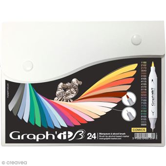 Coffret Graph'it Brush de 24 Marqueurs à alcool double pointe Comics