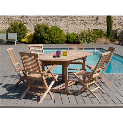 Table de jardin 6/8 personnes - ovale extensible - 150/200*90 cm en bois Teck brut