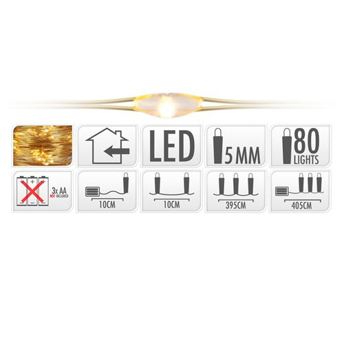 guirlande fil or 80 led blanc extra chaud 405 cm