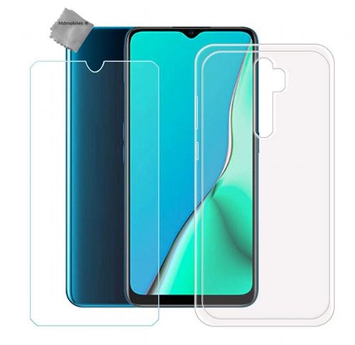 Housse etui coque pochette silicone gel fine pour Oppo A9 (2020) avec verre trempe - BLANC TRANSPARENT