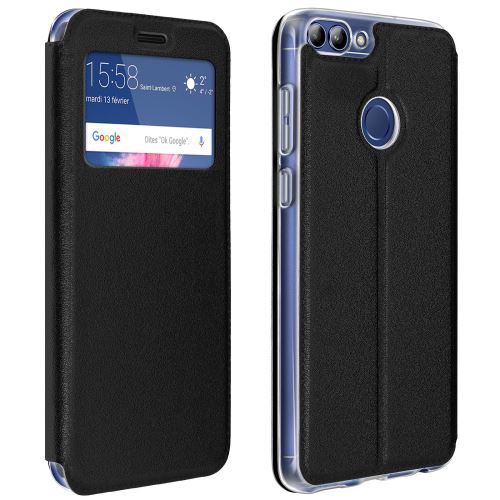 Etui huawei p smart housse à clapet porte-carte fenêtre fonction stand noir