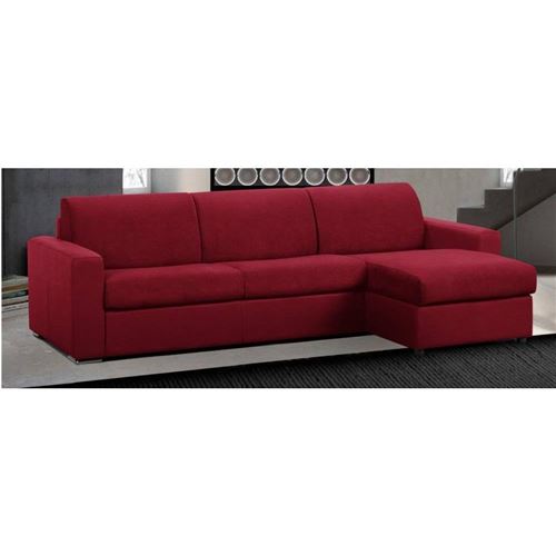 Canapé d'angle réversible ouverture EXPRESS MASTER COUCHAGE 140cm MATELAS 18CM cuir éco rouge