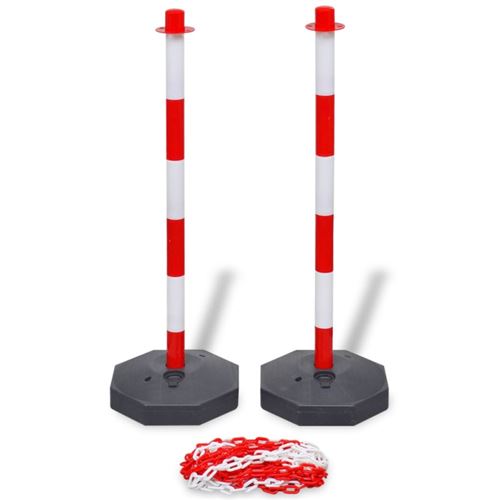 Vidaxl Rouge Et Blanc Ensemble De Poteaux De Balisage À Chaîne 10 M Plastique