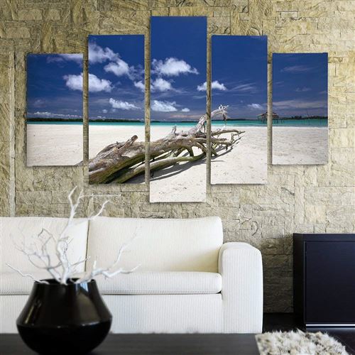 Wallpaper Tableau Toile Deco Multi Panneaux 150x100 Cm Plage Bleu Blanc HD