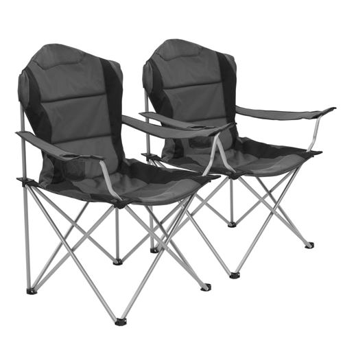 vidaXL Chaise pliante de camping 2 pcs 96 x 60 x 102 cm Gris