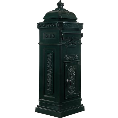 Boîte aux lettres sur pied, style antique anglais, aluminium inox, hauteur: 102,5 cm, coloris : vert, garantie: 3 ans