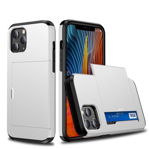 Coque en TPU slide hybride avec porte-carte blanc pour votre Apple iPhone 12 Pro Max 6.7 pouces