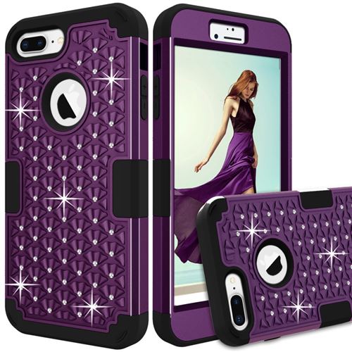 Coque en silicone 3 pièces ciel étoilé hybride strass violet foncé pour votre Apple iPhone 8 Plus/7 Plus 5.5 inch