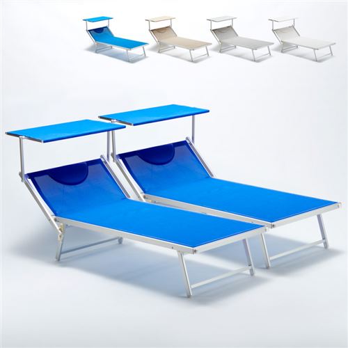 Beach and Garden Design - 2 Bain de soleil Xxl professionnels chaises longue piscine transat aluminium Italia Extralarge, Couleur: Bleu