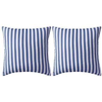 vidaXL Oreiller d'Extérieur Coussin Décor 2 pcs Impression Rayure 45x45 cm Bleu - 1