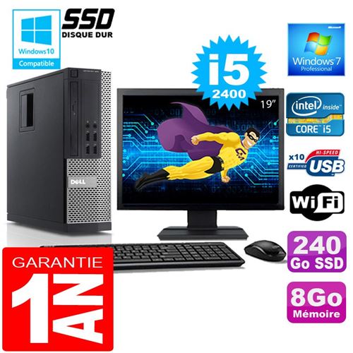 Pc dell 990 sff core i5-2400 ram 8go disque 240 go ssd wifi w7 ecran 19' État correct - Dell reconditionné disponible sur Fnac