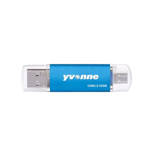 yvonne YT601-2 USB2.0 U disque 32Go OTG Double Ports lecteur Flash USB multifonctionnel pour téléphone / PC / ordinateur bleu