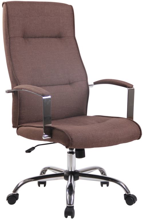 Fauteuil de bureau Portland en Tissu avec Accoudoirs - Réglable en Hauteur et Pivotant - Piètement métal chromé - Couleur Marron
