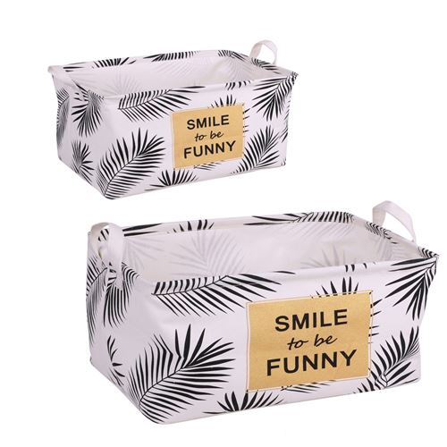 2 Paniers de rangement palmier Exotic - Noir et blanc
