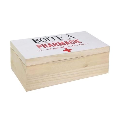 Boite à pharmacie - 27 x 14 x 10 cm - Bois - Beige