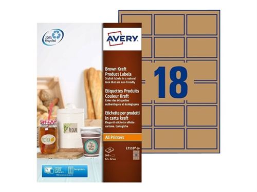 Avery Zweckform Brown Kraft Product Lables - Adhésif permanent - marron naturel - 62 x 42 mm 360 étiquette(s) (20 feuille(s) x 18) étiquettes