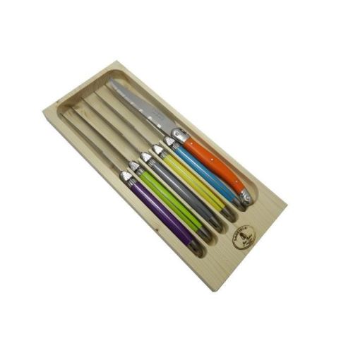 Laguiole lot de 6 couteaux - 1,2 mm - lame inox - manche abs couleurs trendy l0060011tre018