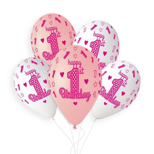 5 ballons bio 1st birthday 33cm rose bébé - Coloris : Rose313673