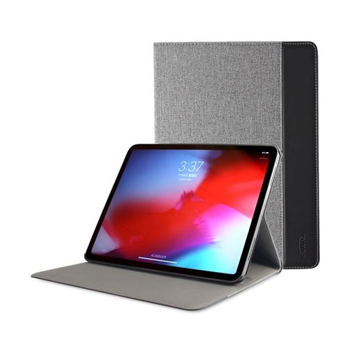 Etui en PU tissu de toile contraste couleur auto-réveil/sommeil gris foncé/noir pour votre Apple iPad Pro 11-inch (2018)