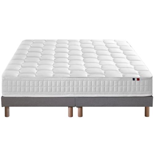 Ensemble matelas ressort m&eacute;moire forme sommier gris 180x200