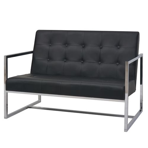 vidaXL Sofa à 2 places avec accoudoirs Cuir artificiel et acier Noir